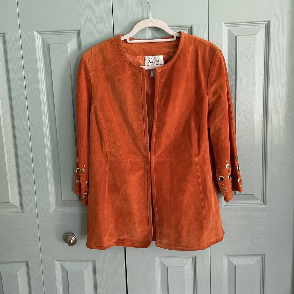 Linea‎ Womens Suede Jacket M Orange Boho Hipster Artsy Western